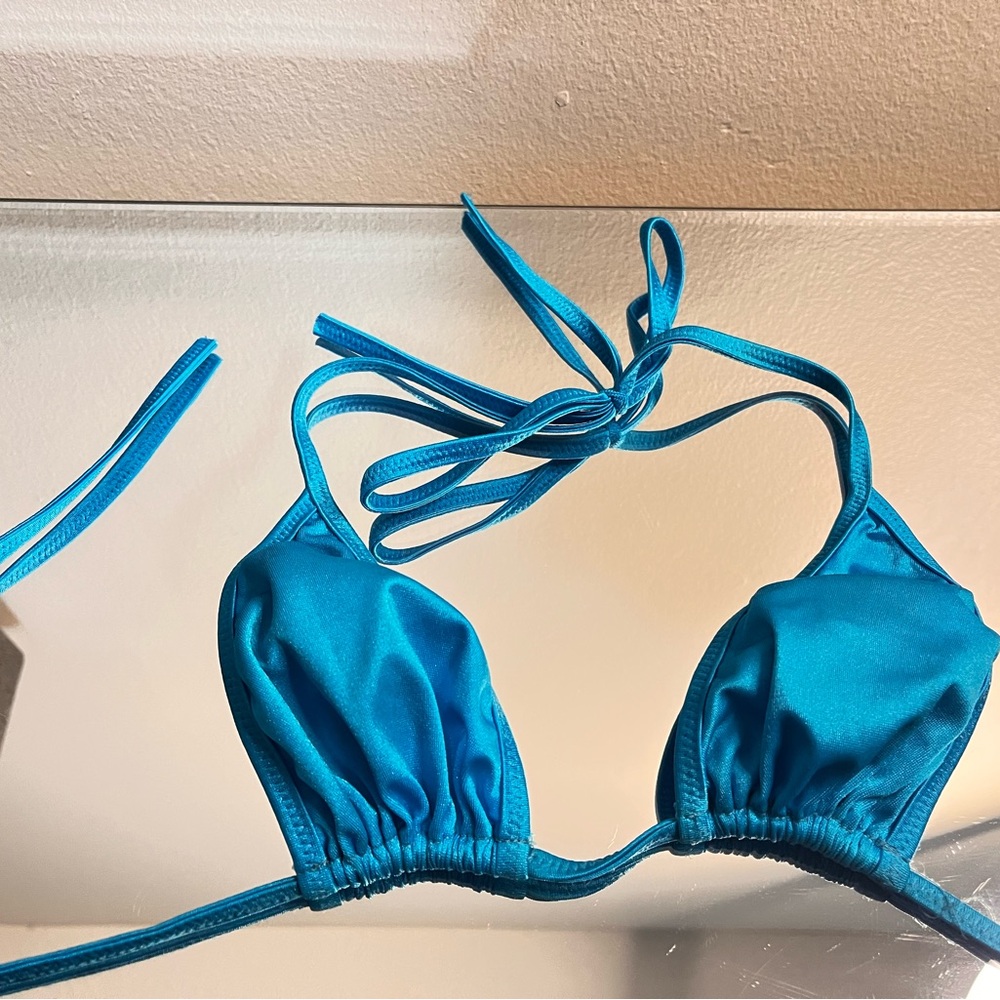 Blue stripper bikini top